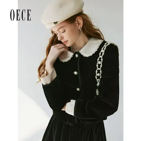 【双11新品】Oece复古娃娃领羽绒服2023秋冬季新款女装小香风外套商品大图