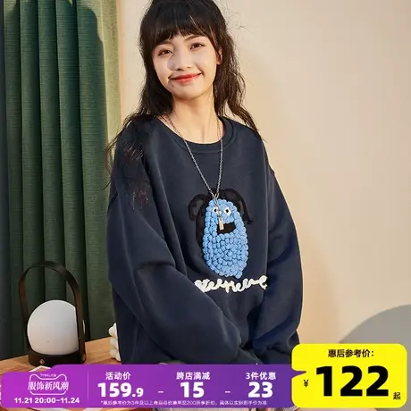 唐狮2022春秋新款卫衣女圆领小个子上衣韩系ins风白色卫衣无帽潮图片