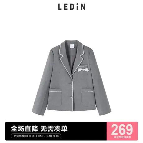 乐町撞色休闲西服外套春季新款灰色西装女C1BAC2103图片