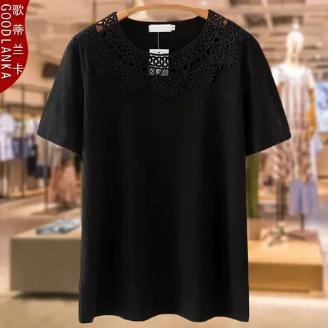 中年妈妈夏装镂空冰丝小衫上衣时尚洋气减龄加肥加大码短袖T恤女商品大图