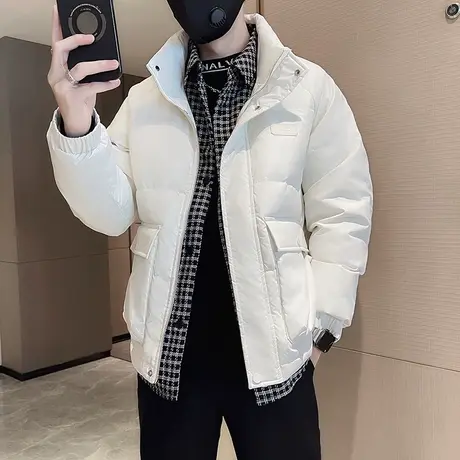 潮牌棉衣男冬季2023新款设计感拼接格子假两件棉服外套INS冬装图片