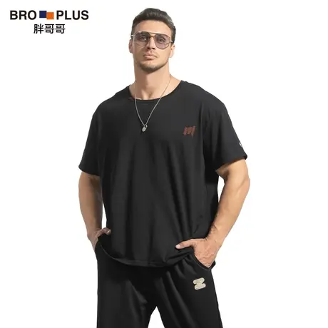 [重磅纯棉M印花短袖]宽松加肥加大码短袖男弹力透气运动半袖t恤衫图片