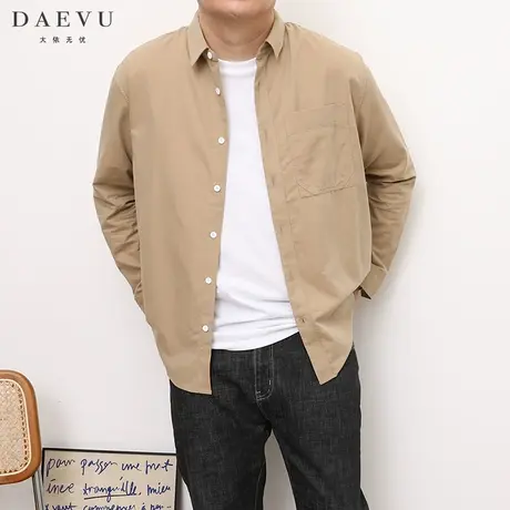 秋季新款浅卡其韩风潮胖子大号加肥加大码男士长袖休闲衬衫衬衣商品大图