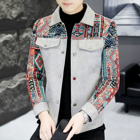 时尚潮牌拼接外套男士高级感春秋季个性ins夹克潮流帅气秋装上衣商品大图