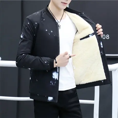秋冬男士夹克加绒加厚韩版修身冬衣服潮流青少年学生帅气加棉外套商品大图