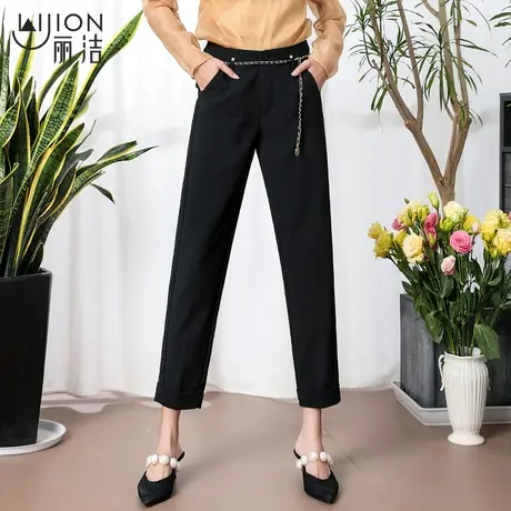 丽洁女裤休闲春秋新款黑色西装裤女宽松烟管裤高腰职业哈伦九分裤商品大图