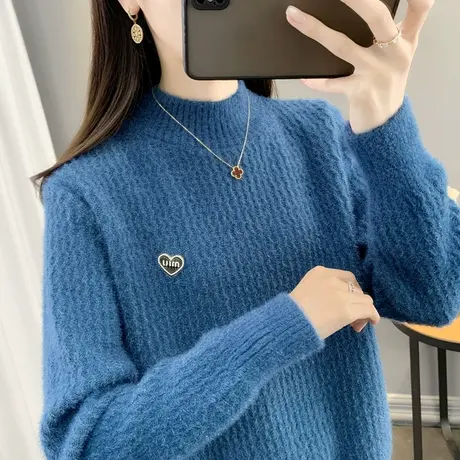 毛衣女2024新款春季女士半高领加厚上衣女宽松百搭外穿打底衫秋冬图片