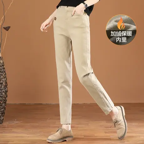 韩潮袭人高腰工装加绒休闲裤女2023冬季新款宽松显瘦直筒西装长裤图片