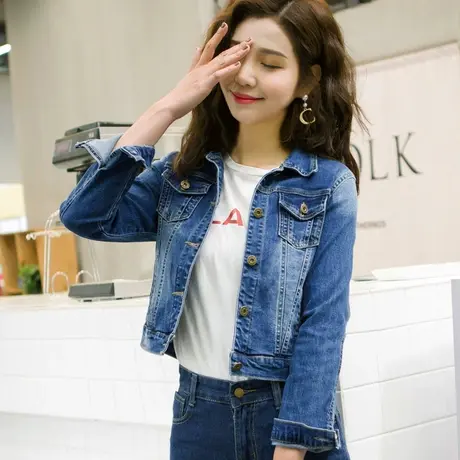 牛仔外套女短款修身韩版新款显瘦学生长袖春秋牛仔服上衣弹力大码商品大图