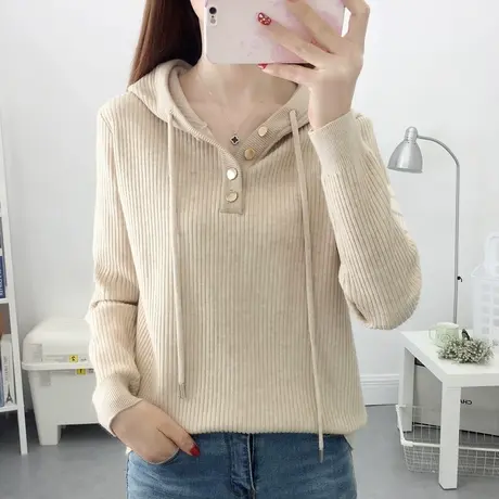 连帽针织衫女2023秋季新款短款宽松显瘦外搭洋气套头毛衣百搭卫衣商品大图