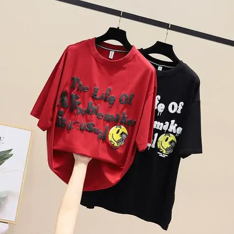 2023新款短袖t恤女宽松中长款网红韩版棉质显瘦百搭上衣爆款ins潮商品大图