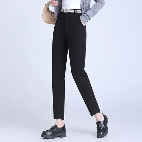 黑色直筒小脚裤女裤子秋季2023新款小个子长裤显瘦通勤休闲小西裤商品大图