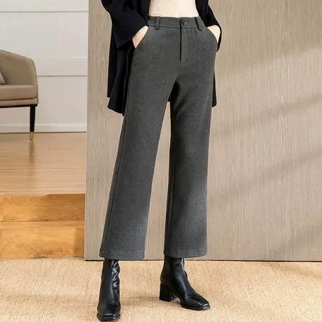 毛呢西装裤女秋冬2023新款女裤灰色裤子直筒微喇裤休闲九分喇叭裤商品大图