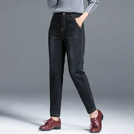 宽松加绒牛仔裤女冬季2025年新款女士哈伦裤加厚裤子女冬妈妈女裤商品大图