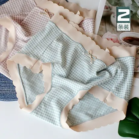 千鸟格蝴蝶结无痕中高腰女士内裤弹力舒适安全裤无感透气打底裤薄图片