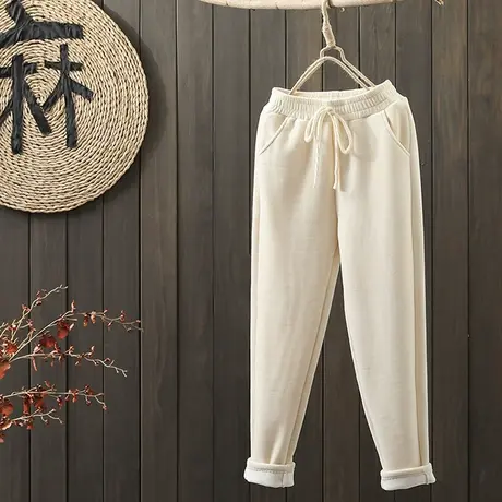 枫谜2021年秋冬新款文艺简约加热休闲长裤女宽松加厚保暖直筒裤商品大图