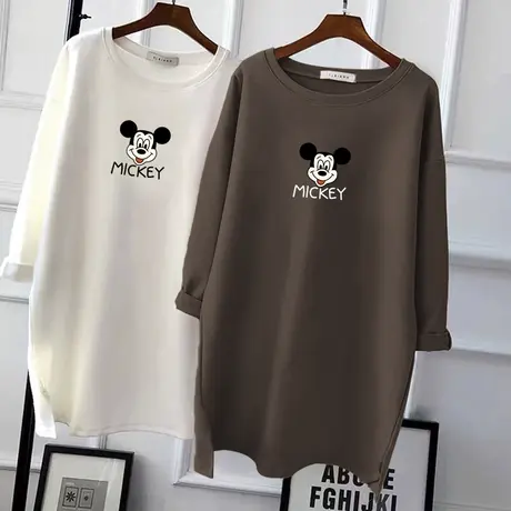 纯棉长袖t恤女2022年新款宽松韩版休闲百搭中长款上衣秋冬打底衫图片