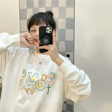 红续ulzzang原宿风小个子圆领宽松卫衣女2023春装新款ins潮外套薄图片