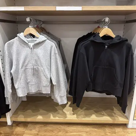 2023秋季女装新款运动休闲拉链连帽外套长袖短款卫衣春秋宽松上衣图片