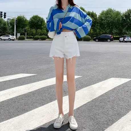 2023白色高腰牛仔短裤女夏季宽松2023年新款a字显瘦热裤潮2023图片