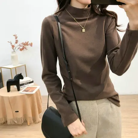 加绒韩版堆堆半高领打底衫女内搭秋冬季洋气2023新款白色加绒长袖图片