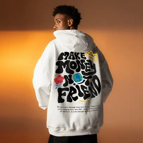 Nuthink加绒加厚连帽卫衣男宽松潮流oversize情侣款大码春季外套商品大图