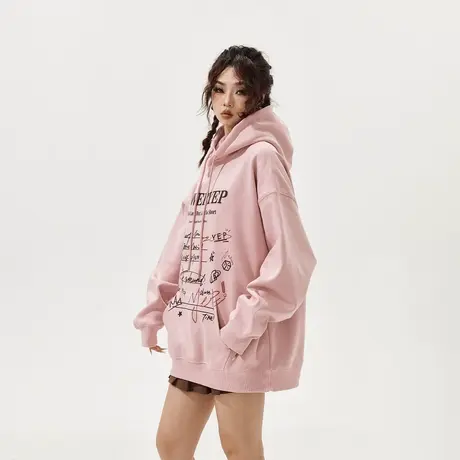 YEP复古连帽卫衣女春秋2024年新款潮牌宽松oversize外套上衣图片