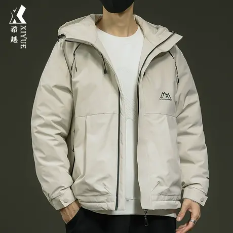 希越羽绒棉服男外套保暖冬季新款宽松大码户外工装男士连帽冲锋衣商品大图