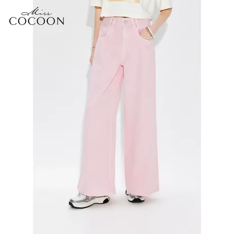MISSCOCOON【漫拾光旅】24春新款浪漫粉色直筒宽松阔腿牛仔裤商品大图