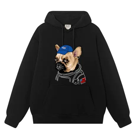 NASA联名宇航员美国哈巴狗小巴狗卫衣男女连帽加绒加厚上衣服外套图片