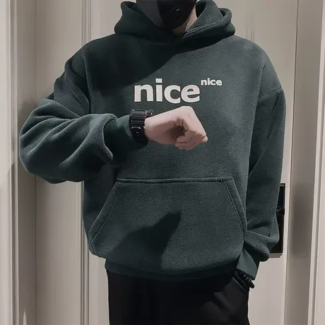 秋季男士卫衣简约字母连帽修身套头潮流时尚休闲外套个性nice上衣商品大图