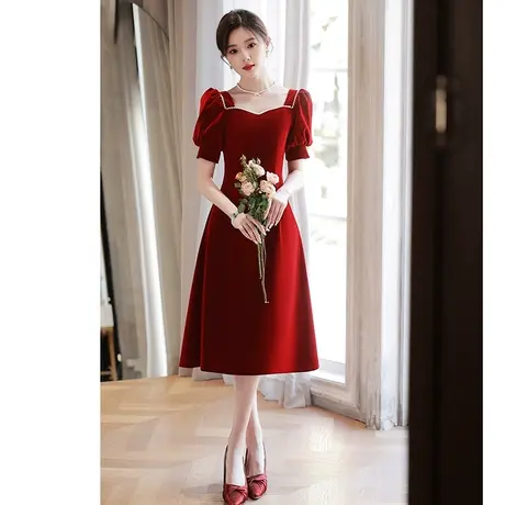 敬酒服新娘2024新款平时可穿简单大气红色礼服女夏季订婚连衣裙商品大图