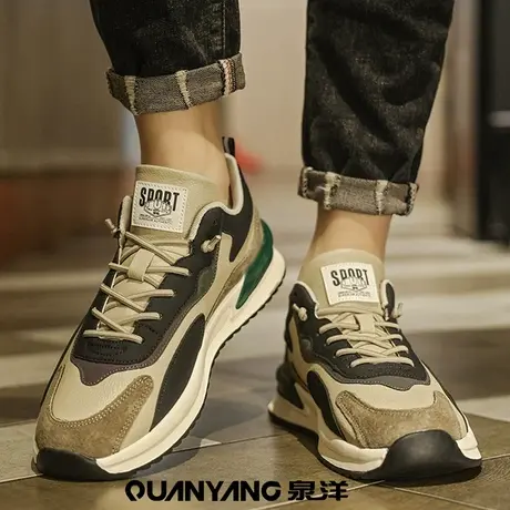 不系带男鞋2024春季新款皮面防水运动鞋男士厚底增高一脚蹬休闲鞋商品大图