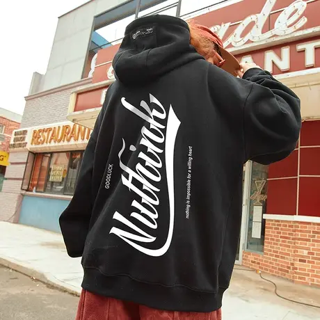 国潮潮流oversize连帽卫衣男潮宽松潮牌ins加绒加厚情侣港风外套商品大图