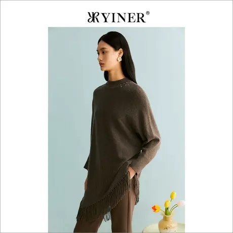 【裸感羊绒】YINER音儿女装冬季绵羊毛设计感流苏边针织衫商品大图
