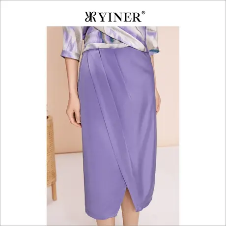 YINER音儿女装夏季时尚通勤优雅丁香紫开衩h型半身裙图片