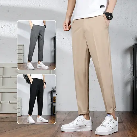 夏天男士卡其色直筒西裤夏季薄款垂感九分休闲裤子2023新款西装裤商品大图