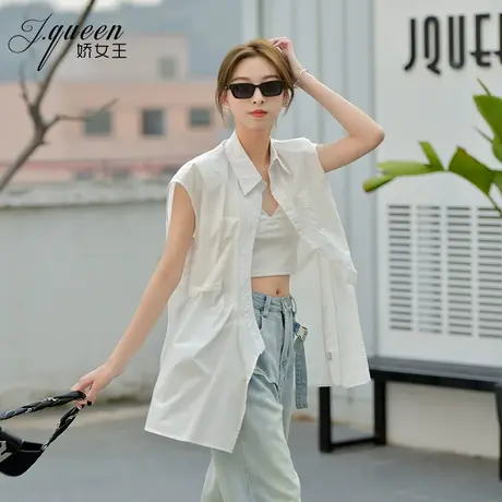 衬衫上衣女士夏季新款宽松时尚气质不规则设计感小众无袖垫肩衬衣商品大图