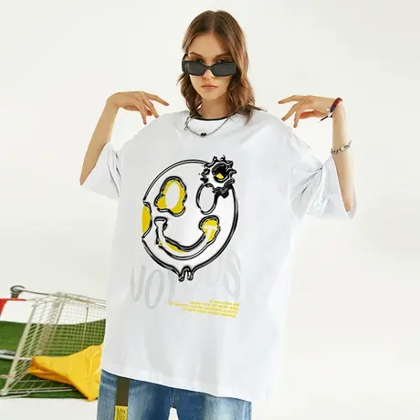 国潮宽松潮流美式街头hiphop鬼脸短袖T恤男潮牌加肥加大半袖夏季商品大图