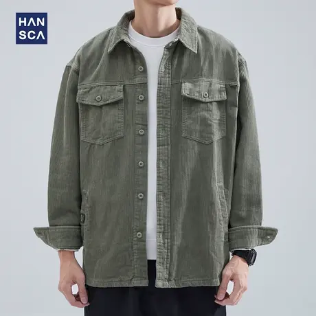 hansca工装衬衫男士长袖秋季美式重磅纯棉宽松休闲潮流灯芯绒外套商品大图