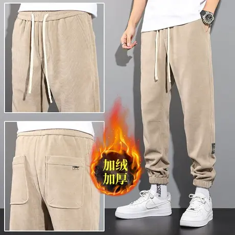 灯芯绒休闲裤男士秋季新款时尚潮流百搭加绒加厚卫裤束脚运动裤子商品大图