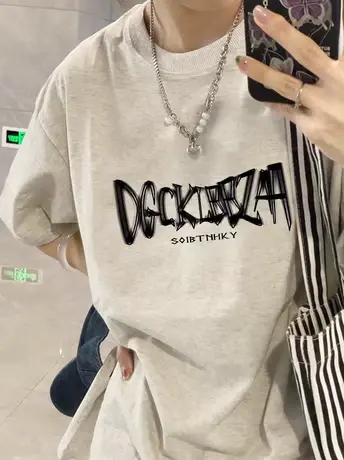 纯棉短袖t恤女2024新款夏季灰色小众设计感宽松大版半袖白色上衣商品大图