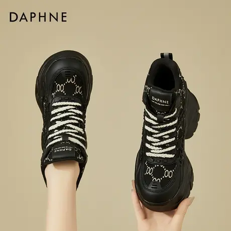 达芙妮老爹鞋女2023新款舒适真皮运动鞋内增高休闲百搭厚底高帮鞋商品大图