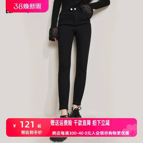 妖精的口袋高腰黑色铅笔裤女2023秋季新款修身显瘦休闲打底裤子潮商品大图