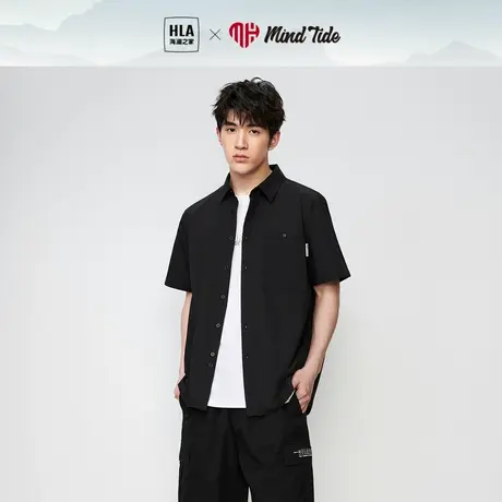HLA/海澜之家中国心短袖衬衫2023春夏新款宽松印花工装口袋衬衣男图片