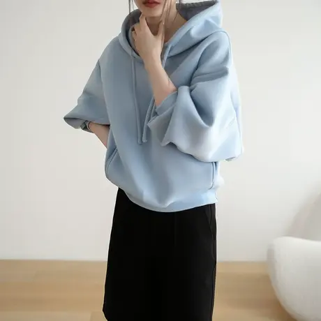 2023新款连帽套头卫衣女oversize宽松上衣女休闲时尚设计感ins潮商品大图