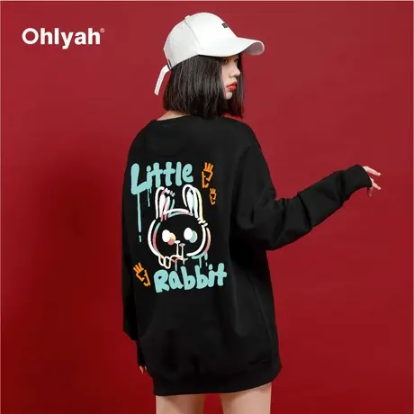 Ohlyah卡通兔子卫衣女冬2023新款oversize小个子圆领本命年上衣商品大图