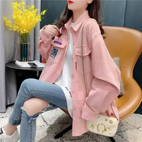 设计感小众灯芯绒衬衫女秋冬2021年新款韩版宽松百搭衬衣外套上衣图片