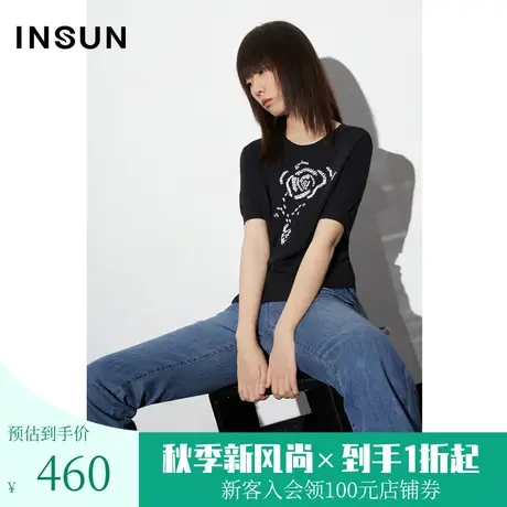 恩裳COVER2023夏装新款凉感冰丝线迹抽象花卉品质手工订钻针织衫图片