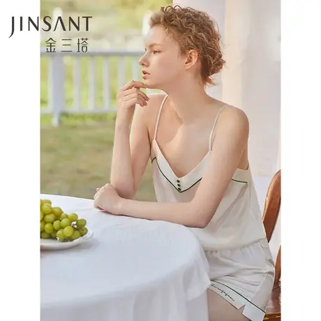 100%桑蚕丝女真丝性感吊带衣裤套舒适丝滑时尚家居服睡衣金三塔图片